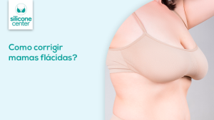 Mamas flácidas: como corrigir? Imagem mostrando uma mulher usando um sutiã bege com os seios flácidos