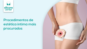Estética íntima: quais são os procedimentos mais procurados? Imagem mostrando a barriga de uma mulher com ela segurando uma flor na ventre da região íntima