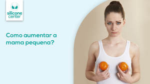 Mama pequena: como aumentar? Imagem de uma mulher triste segurando uma laranja pequena na frente de cada seio