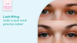 Imagem mostrando um antes e depois dos olhos de uma mulher com lash lifting