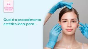 Qual é o procedimento estético ideal para... Imagem mostrando um rosto de uma mulher com várias mãos em volta dele
