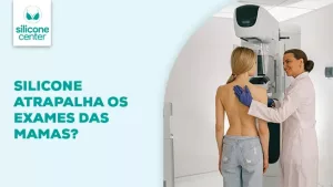 Imagem mostrando uma mulher de costas, realizando exame nas mamas com o auxílio de uma médica