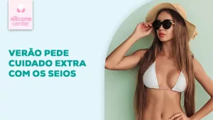 Imagem mostrando uma mulher usando um biquíni na cor branca, com um chapéu e um óculos de sol